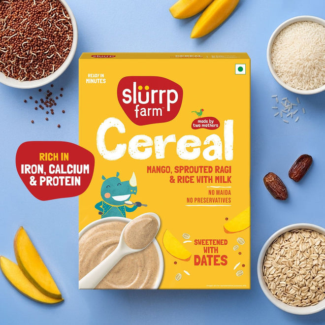 Mango, Ragi and Rice Cereal with Milk