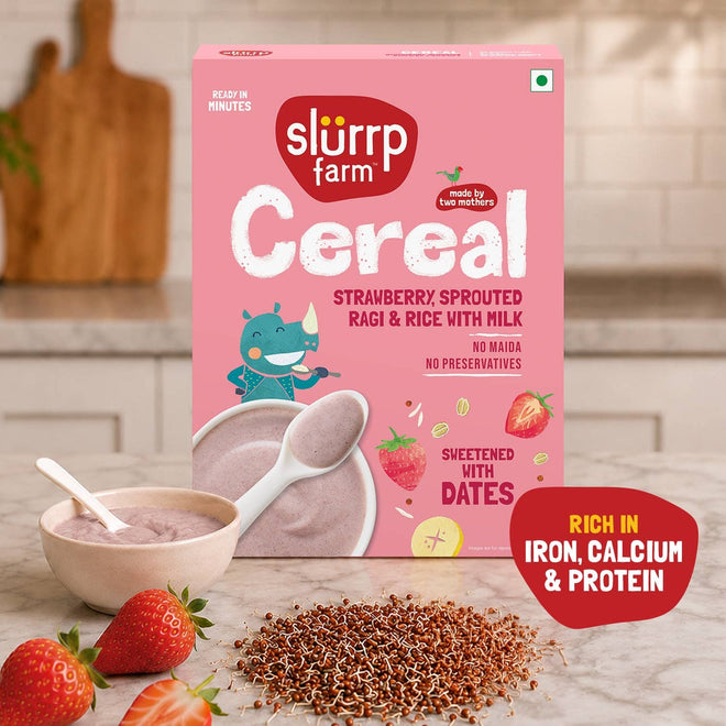 Strawberry, Ragi & Rice Cereal with Milk